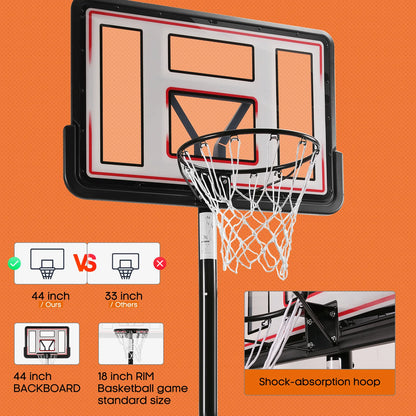 44In Portable Basketball Hoop with Height Adjustable 6.56Ft to 10Ft Basketball Goals for Younger People Indoor Outdoor with Free Basketabll