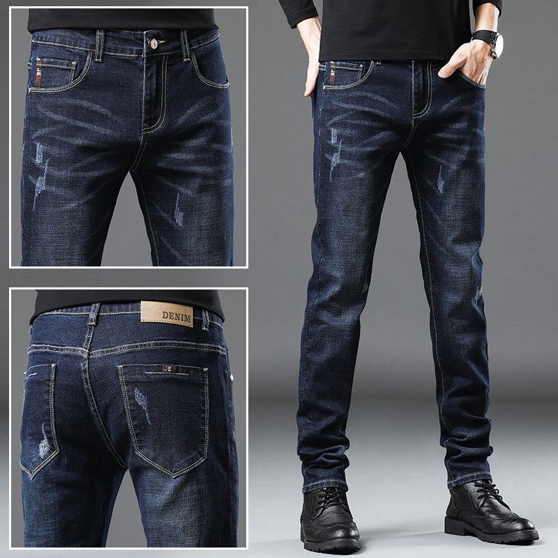 Denim Men'S Straight Loose Day System plus Fleece Casual Long Pants
