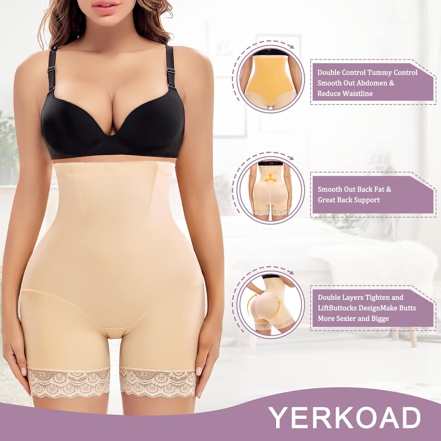 Women Shapewear Control Panties Butt Lifter High Waist Trainer Shorts Tummy Compression Body Shaper Postpartum Girdle (Medium, Beige)