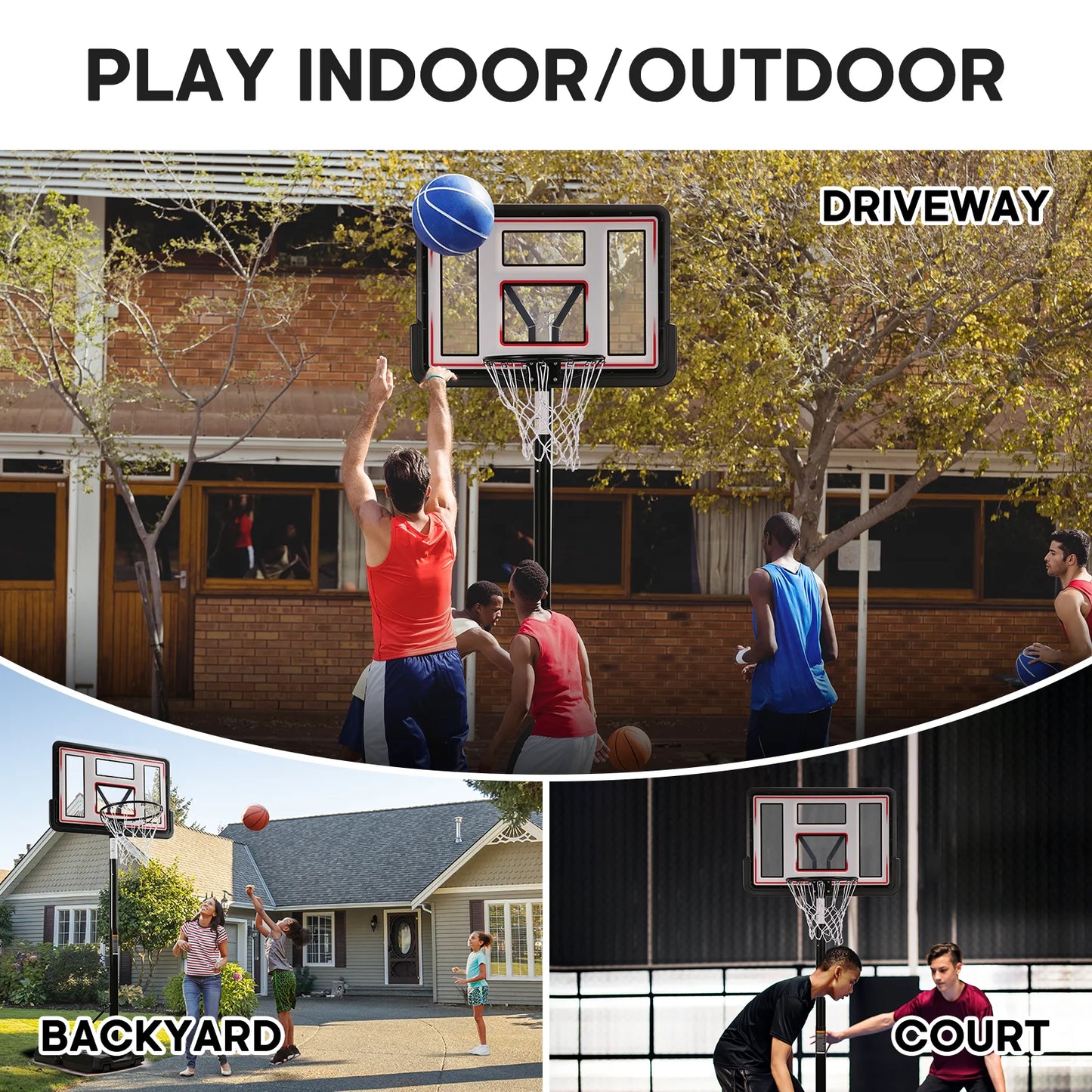 44In Portable Basketball Hoop with Height Adjustable 6.56Ft to 10Ft Basketball Goals for Younger People Indoor Outdoor with Free Basketabll