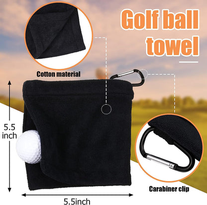 2 Pieces Golf Ball Towel 5.5 X 5.5 Inch Black Golf Wet and Dry Golf Towel Pocket Golf Towel with Clip Ball Towel Golf Ball Towel for Golf Course Exercise Towel