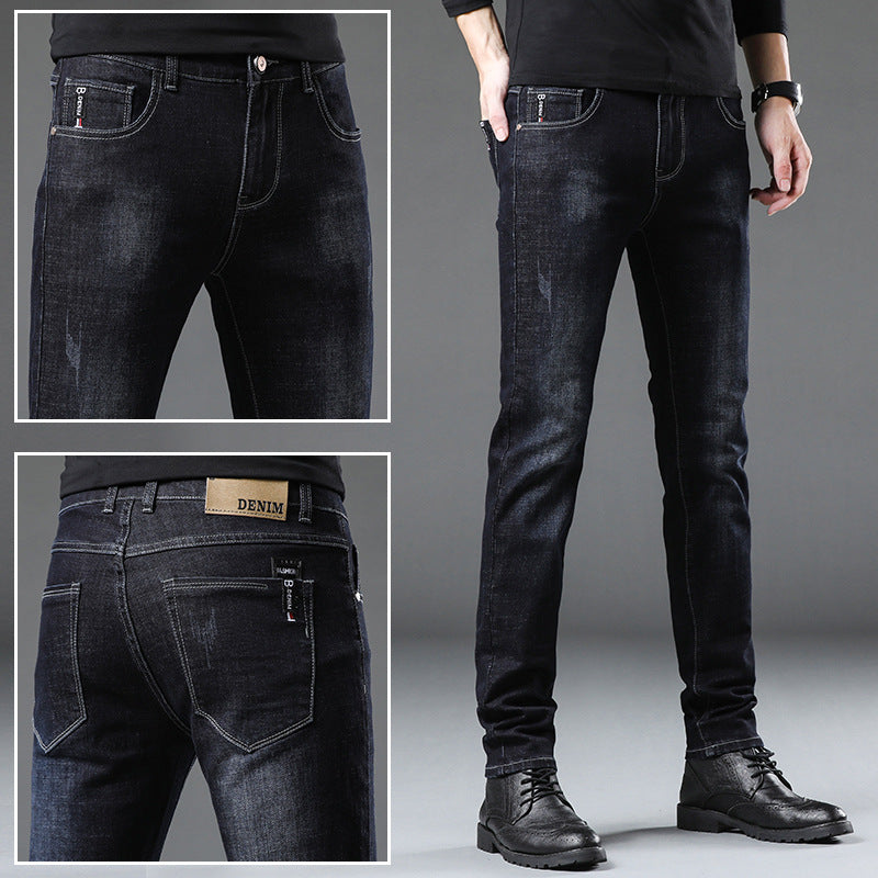 Denim Men'S Straight Loose Day System plus Fleece Casual Long Pants