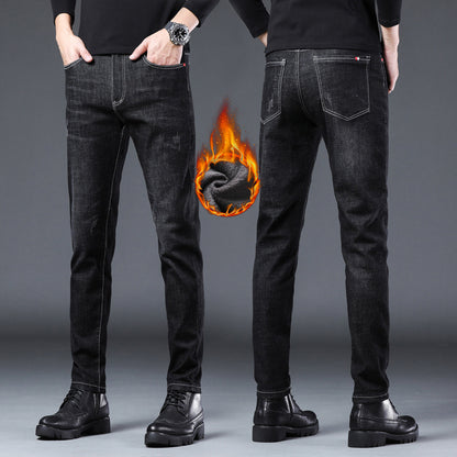 Denim Men'S Straight Loose Day System plus Fleece Casual Long Pants
