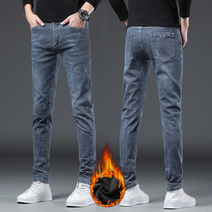 Denim Men'S Straight Loose Day System plus Fleece Casual Long Pants