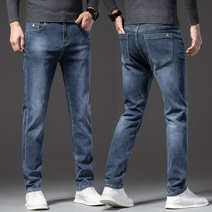 Denim Men'S Straight Loose Day System plus Fleece Casual Long Pants