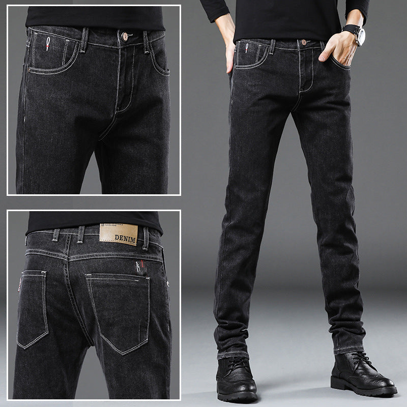 Denim Men'S Straight Loose Day System plus Fleece Casual Long Pants