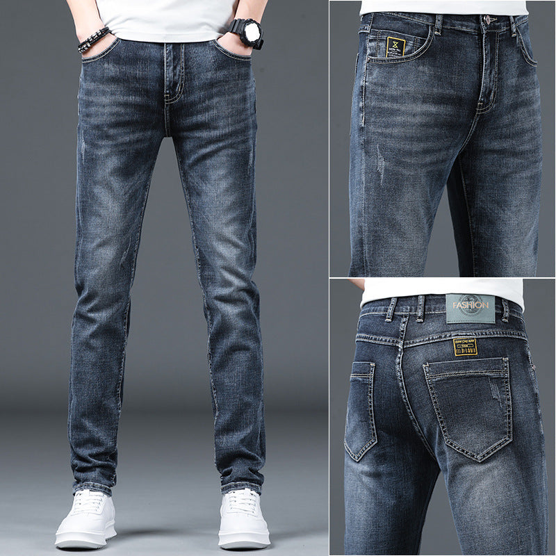 Denim Men'S Straight Loose Day System plus Fleece Casual Long Pants