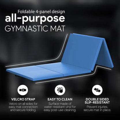 10Ft X 4Ft X 2In 4-Panel All-Purpose Folding Gymnastics Mat, Blue