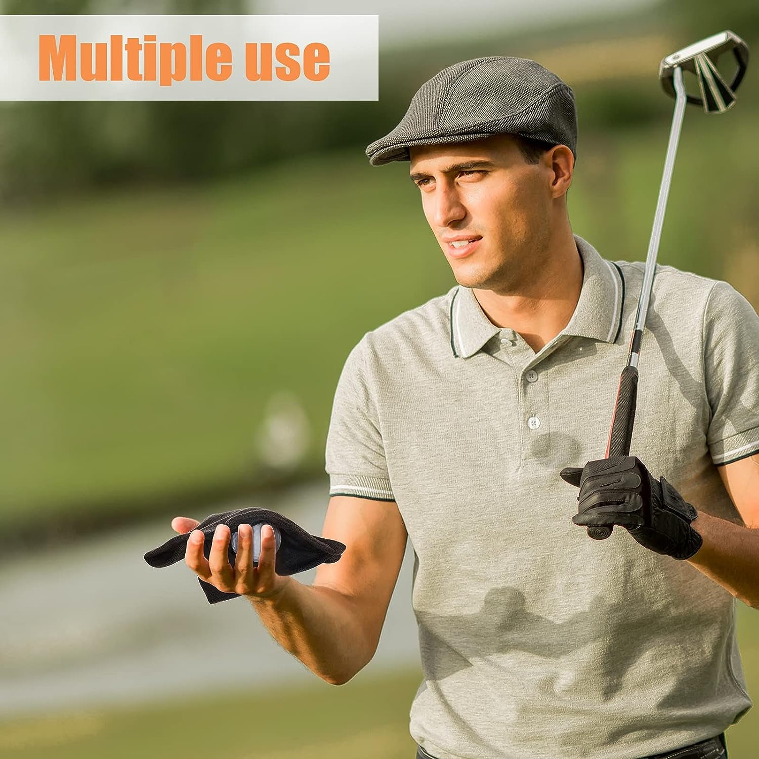 2 Pieces Golf Ball Towel 5.5 X 5.5 Inch Black Golf Wet and Dry Golf Towel Pocket Golf Towel with Clip Ball Towel Golf Ball Towel for Golf Course Exercise Towel