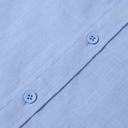 Mens Summer Casual Long Sleeve Cotton Linen Shirts Button up Solid Plain Roll-Up Sleeve Beach T Shirts