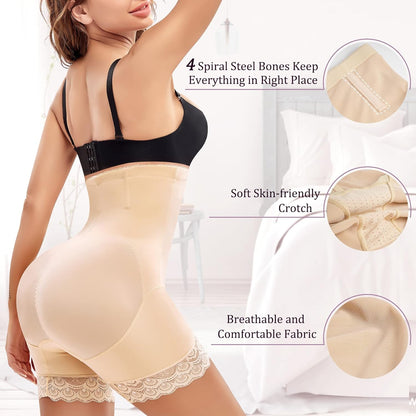 Women Shapewear Control Panties Butt Lifter High Waist Trainer Shorts Tummy Compression Body Shaper Postpartum Girdle (Medium, Beige)