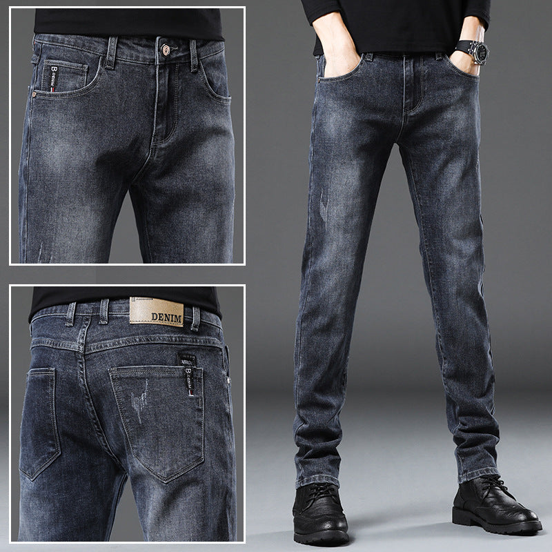 Denim Men'S Straight Loose Day System plus Fleece Casual Long Pants