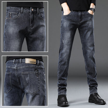 Denim Men'S Straight Loose Day System plus Fleece Casual Long Pants